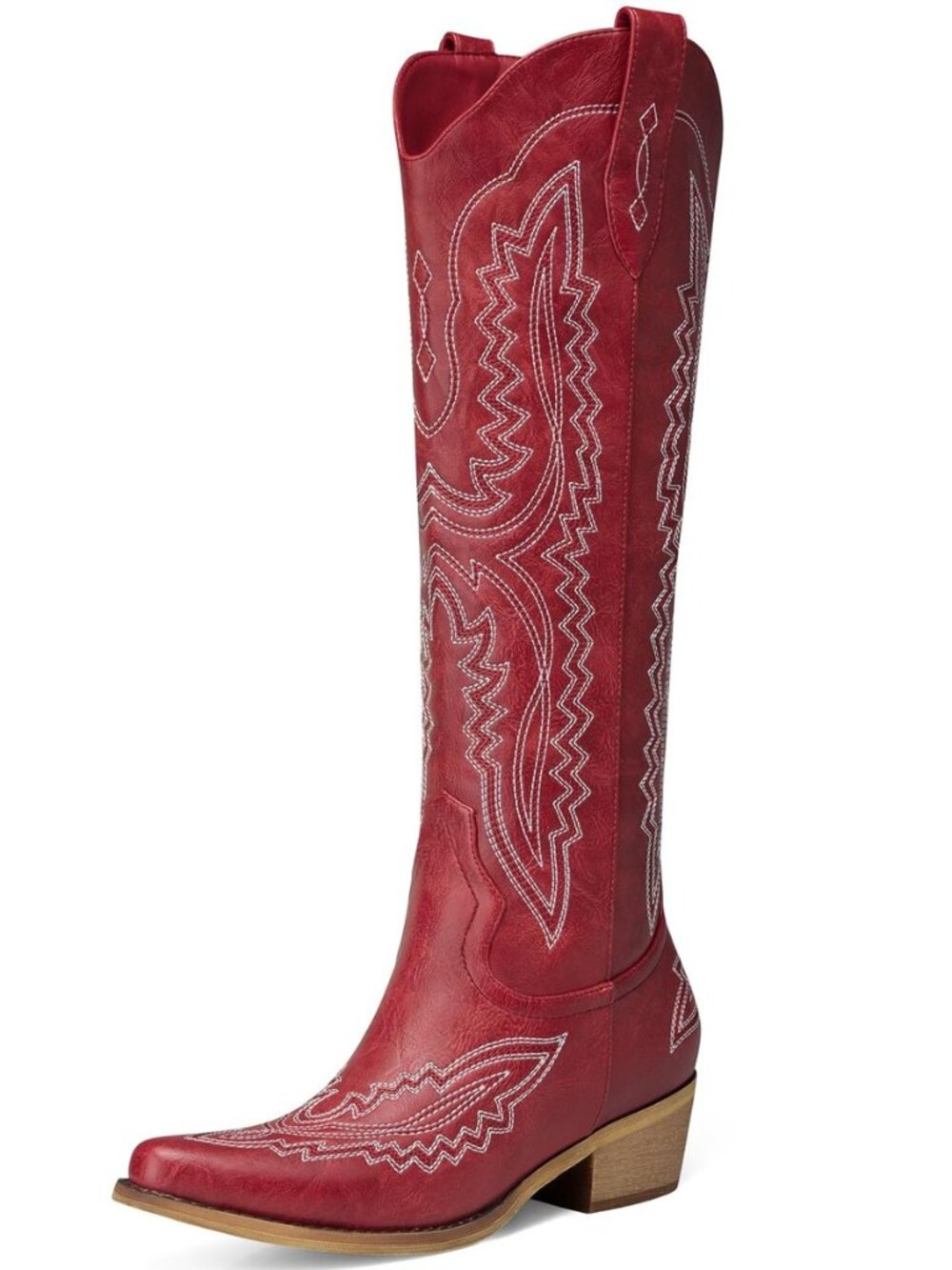 Womens Cowboy Boots Retro: Knee High Pointed Toe Cowgirl Boots